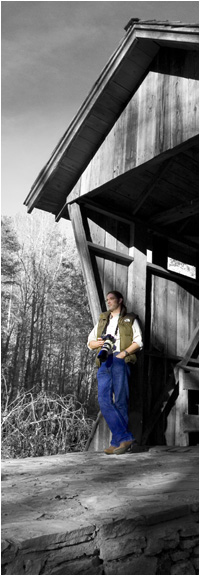 Photographer Tom Hurley at Pisgah Covered Bridge, North Carolina. Photograph by Kate Hurley.